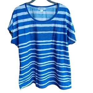 Christopher & Banks Blue and White Striped Short Sleeve Tee XL